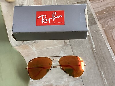#ad New Ray Ban Aviator Sunglasses Matte Gold RB 3025 112 69 Orange Mirror 58mm