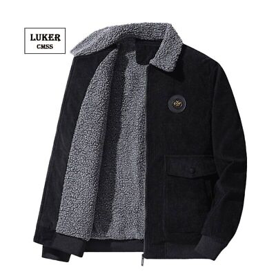 #ad Winter Men Casual Jackets Fleece Warm Thick Coat Fur Collar Cargo Jacket Outwear