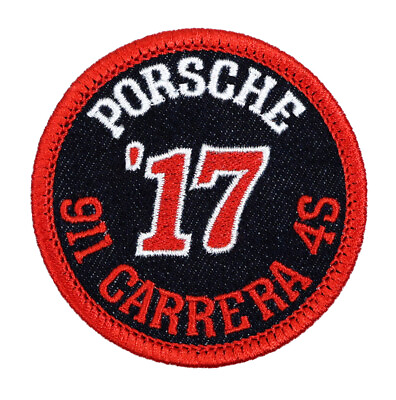 #ad 2017 Porsche 911 Carrera 4S Patch Blue Denim Red Iron On Sew On Shirt Jacket Hat