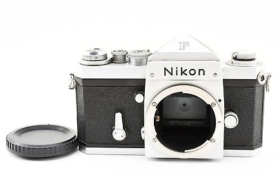 #ad Nikon F Eye Level 35mm SLR Film Camera Body Silver w Cap Excellent #2061064