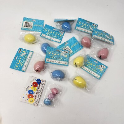 #ad Lot of 9 egg shaped bells pink blue yellow 30MM craft supplies k1