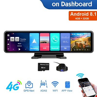 #ad 12#x27;#x27; Car Dash Cam Rearview Mirror Android8.1 4G DVR ADAS GPS WIFI Video Recorder