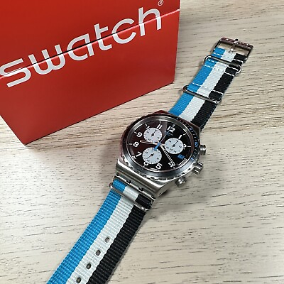 #ad NEW✅LIMITED EDITION✅ Swatch Irony SKYBOND Chronograph Striped Nylon Watch