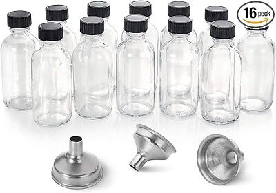 #ad 12 Pack 2 Oz Small Clear Glass Bottles with Lids amp; 3 Stainless Steel Funnels