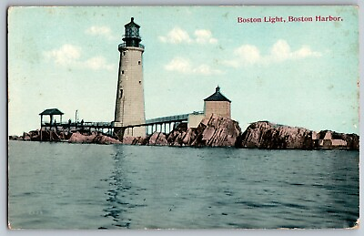 #ad Boston Massachusetts Boston Light Boston Harbor Vintage Postcard