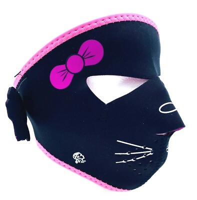 #ad Zan Headgear Small Kids Kitty Kat Motorcycle Full Face Neoprene Reversible Mask