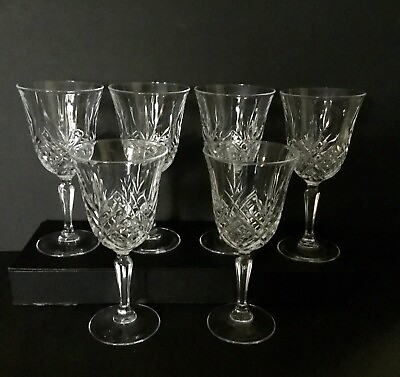 #ad Set of 6 Vintage Crystal Pineapple Cut 6.5” Cocktail Wine Glasses Vintage Bar
