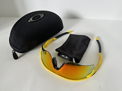 #ad NEW 100% OCP Oakley Radarlock Polished Yellow Fire Iridium Sunglasses