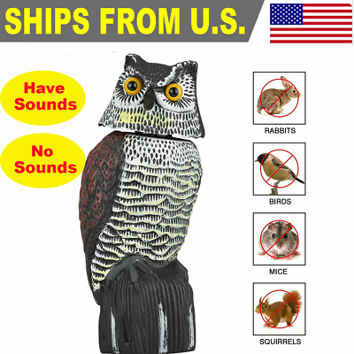 #ad Realistic Owl Decoy with Rotating Head Repellent Pest Control Scarecrow Garden