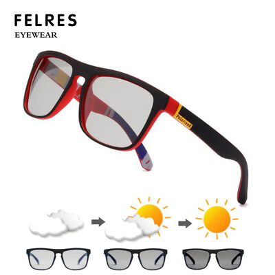 #ad FELRES Unisex Polarized Photochromic Sunglasses Square Outdoor Driving Glasses
