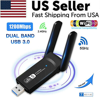#ad 1200Mbps Long Range AC1200 Dual Band 5GHz Wireless USB 3.0 WiFi Adapter Antennas