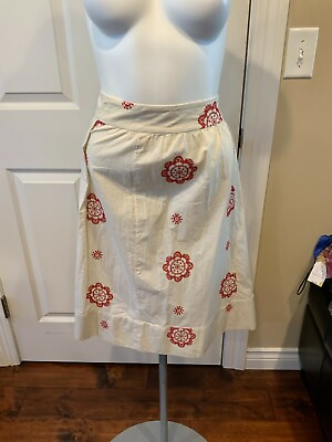#ad Marni A Line Beige Skirt w Red Geometric Embroidery Size 10 US 46 IT