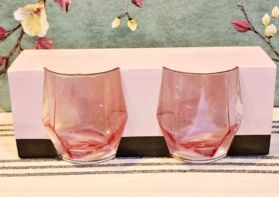 #ad RACHEL ZOE Geometric Stemless Wine Glasses Pink Set of 2