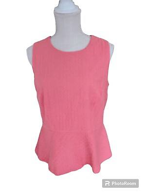 #ad Liz Claiborne Peplum Top Blouse Womens Size Short Sleeve Button Pink Peach