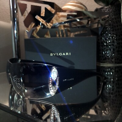 #ad Bvlgari Sunglasses 8026 B Black Swarovski Crystal Limited Edition VERY RARE $199.95