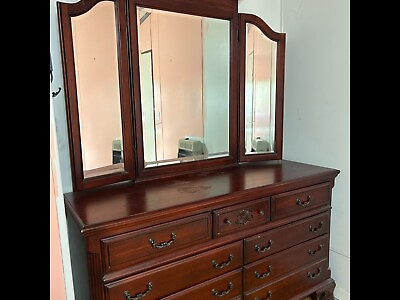 #ad vintage dressers for bedroom solid wood 7 drawers tri fold mirror