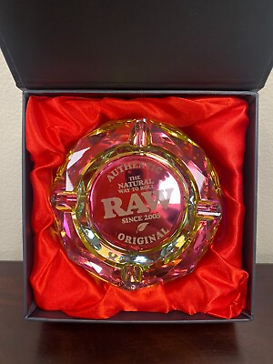 #ad RAW Ashtray Crystal RAINBOW GLASS Round Beveled Ash Tray New in Box
