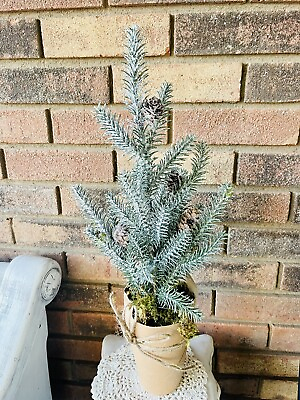 #ad Small Iced Pine Christmas Winter Tabletop Tree 21”
