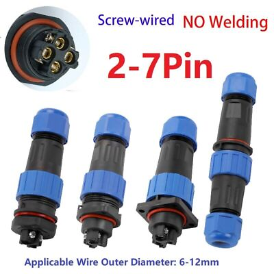 #ad 2 7 Pin IP68 Waterproof Connector Inline Cable Aviation Plug Socket 6 12mm Wire