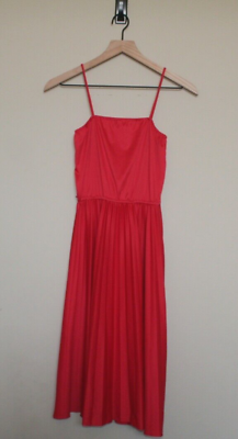 #ad Vintage 1970s Dress Pleated Boho Red Disco Hippie Size 6 Sundress Womens Vtg
