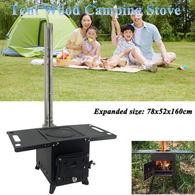 #ad Portable Wood Camping Stove with Chimney Pipes Outdoor Picnic Tent Heating Stove