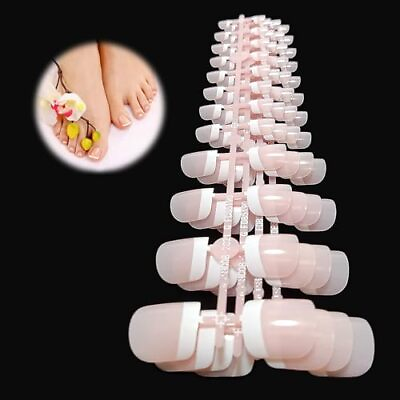 #ad 120 Pieces Pink with a litter White colors French Fake Toe NailsAcrylic Full...