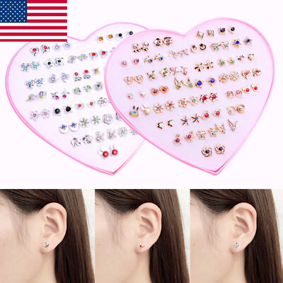 #ad 36 Pairs set Cute Mixed Flower Pattern Stud Earrings For Kids Girls Jewelry Gift