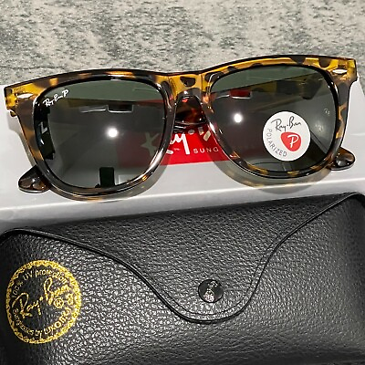 #ad Ray Ban RB2140 901 52mm 52 22 3N Wayfarer Tortoise Frame Green Lens Sunglasses