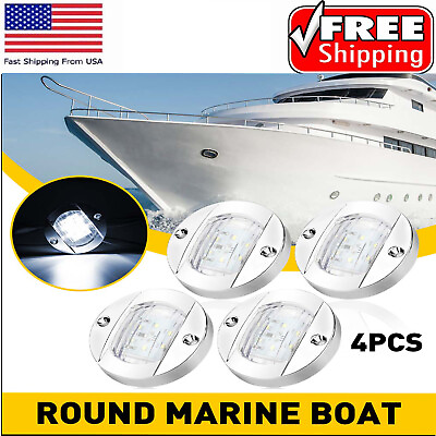 #ad 4PCS White Marine Boat LED Deck Courtesy Lights Waterproof Stern Transom Lamp