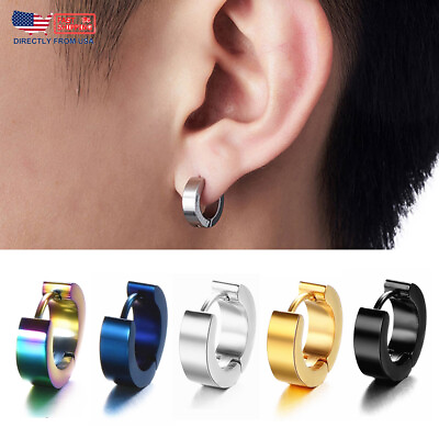 #ad Surgical Steel Hoop Huggie Earrings Hypoallergenic Earring for Men Women Jewelry