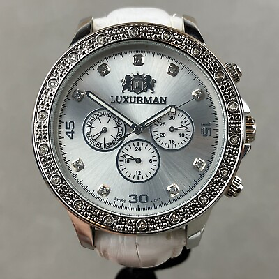 #ad UNWORN Luxurman New York Liberty Swiss Made Silver Dial Diamond Day Date Watch