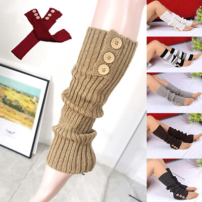 #ad Winter Crochet Knitted Leg Warmers Vintage Leggings Solid Thermal Leg Pile Sock