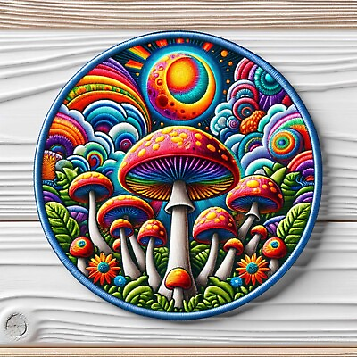 #ad Mushrooms Patch Iron on Clothing Applique Hippie Badge Psychedelic Woodstock