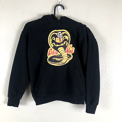 #ad Cobra Kai Hoodie Sweater Youth Medium Black Strike First 80s Retro Snake Graphic