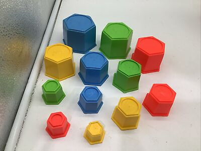 #ad Guidance Toy 1950s COMPLETE Educational Stacking Hexagons W Animal Figures 12pc