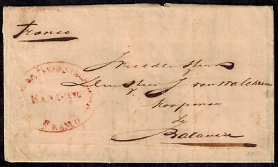 #ad Dutch East Indies Pre Stamp 1857 Full Letter w RED OVAL BANDONG FRANCO 94c