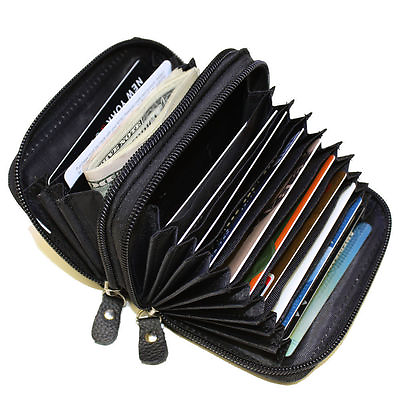 #ad Leatherboss RFID Genuine Leather Credit card holder accordian Wallet Black