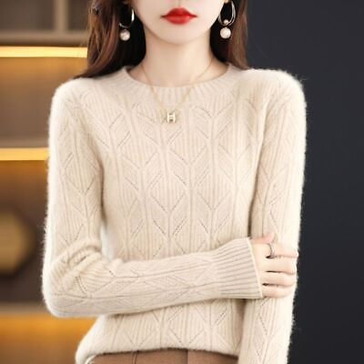 #ad Women Pullovers Knitwear Sweater Round Neck Merino Wool Jumpers Tops Spring Wear