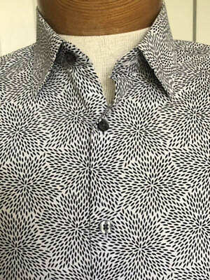 #ad J FERRAR NWOT Long Sleeve Abstract Black White Cotton Poly Size M 15½ 34 35