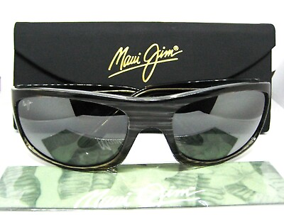 #ad Maui Jim Kaiwi Channel Polarized Wrap Grey Woodgrain Mint Sunglasses amp; Case