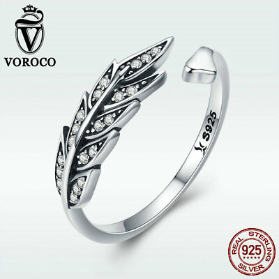 #ad Voroco .Authentic 925 Silver Open Ring gorgeous leaves With cz For Women Jewelry