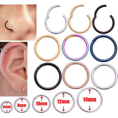 #ad Titanium Seamless Segment Clicker Septum Nose Ring Piercing Hoop Hinged Sleepers