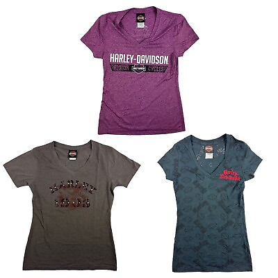 #ad Harley Womens Mixed Shirt Lot of 3 Short Sleeve Missoula Grizzly Shirts Logo S
