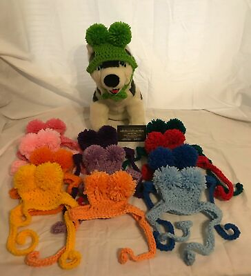 #ad Dog Hat Cat Pet Knit Crocheted with 2 double Pom Pom size SMALL NEW