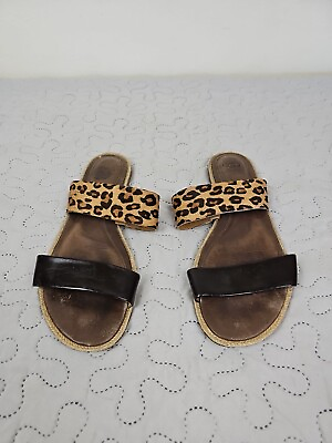 #ad Ugg Slip On Sandals Black Patent Leather And Leopard Print Size Womens 8 1 2