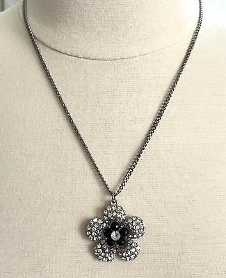 #ad Flower Pendant Chain Necklace Pave#x27; Rhinestone Clear Black Lavender Bling Floral