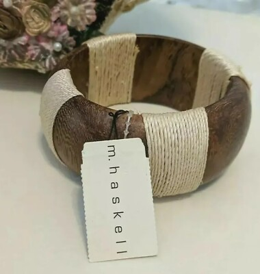 #ad New Vintage Miriam Haskell Bracelet Wooden Bangle Cuff Small NWT