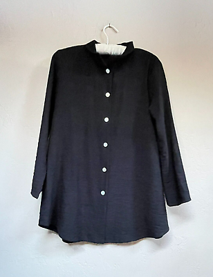 #ad Christopher Calvin Womens Casual Button Up Tunic Shirt Size S Black Long Sleeve