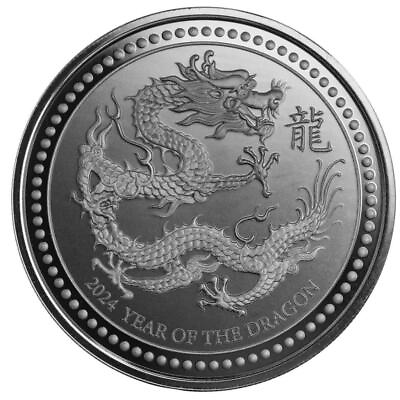 #ad 2024 2 oz Silver Year of the Dragon .999 Silver Coin Black Rhodium PROOF #A589