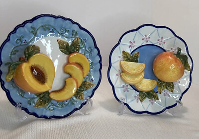 #ad Decorative plates ceramic fruit 3 dimensional 2 piece Vintage Style Eyes Brand